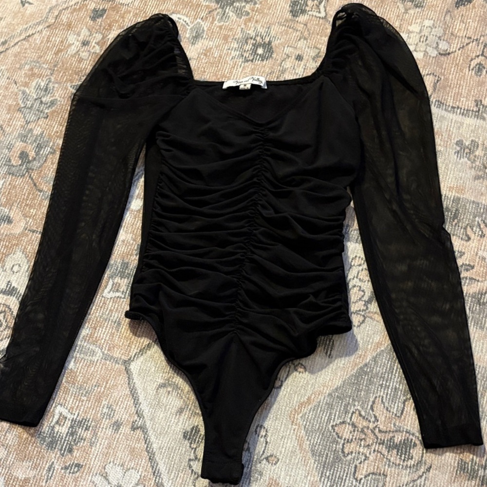 Elegant Black Ruched Bodysuit
